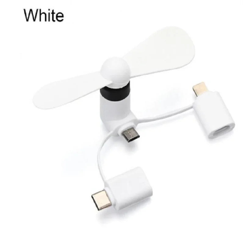 Colorful Micro USB Type C 3 in 1 USB Powered Phone Fan for iPhone iPad Android Smartphone Tablet Lightning Connector Cooling