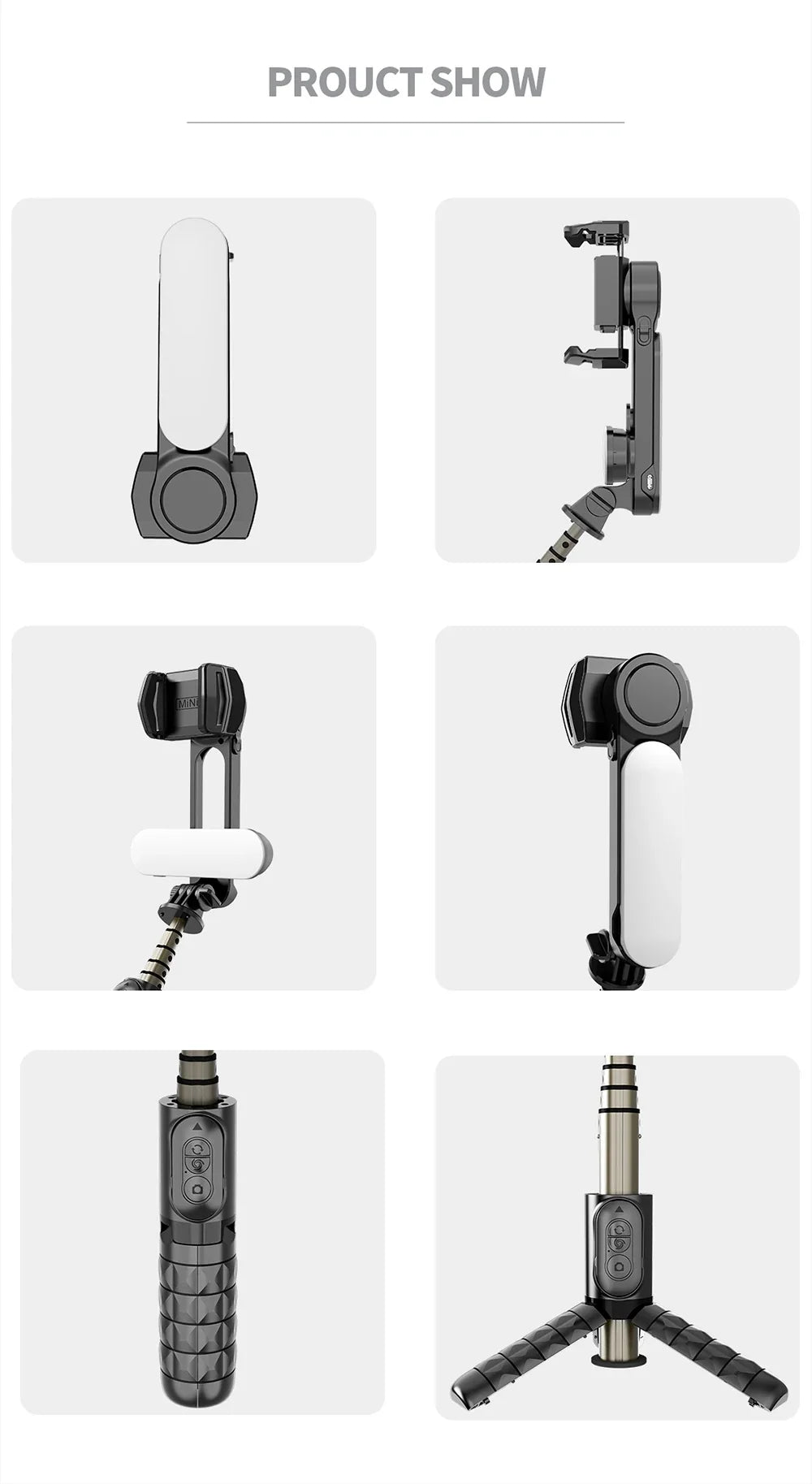Handheld Gimbal Stabilizer Selfie Stick Tripod with Removable Fill Light Wireless Remote Portable Phone Stand Holder