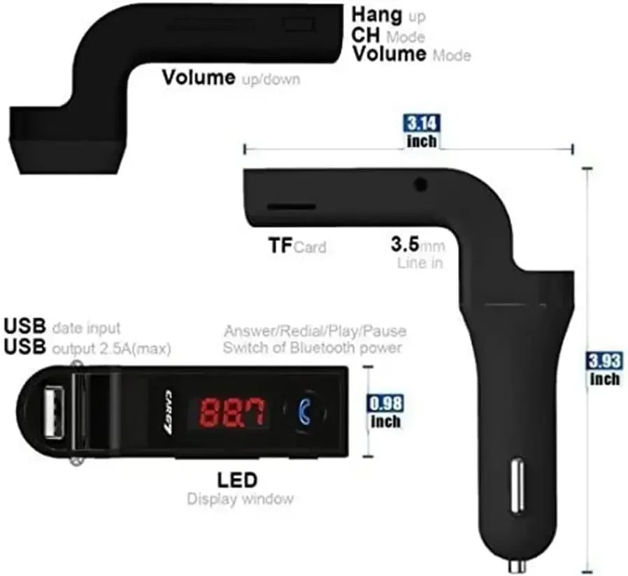 Car Bluetooth FM Transmitter Handsfree Bluetooth Receiver Car Kit Auto Cigarette Lighter USB MP3 Music Player for IPhone IPad