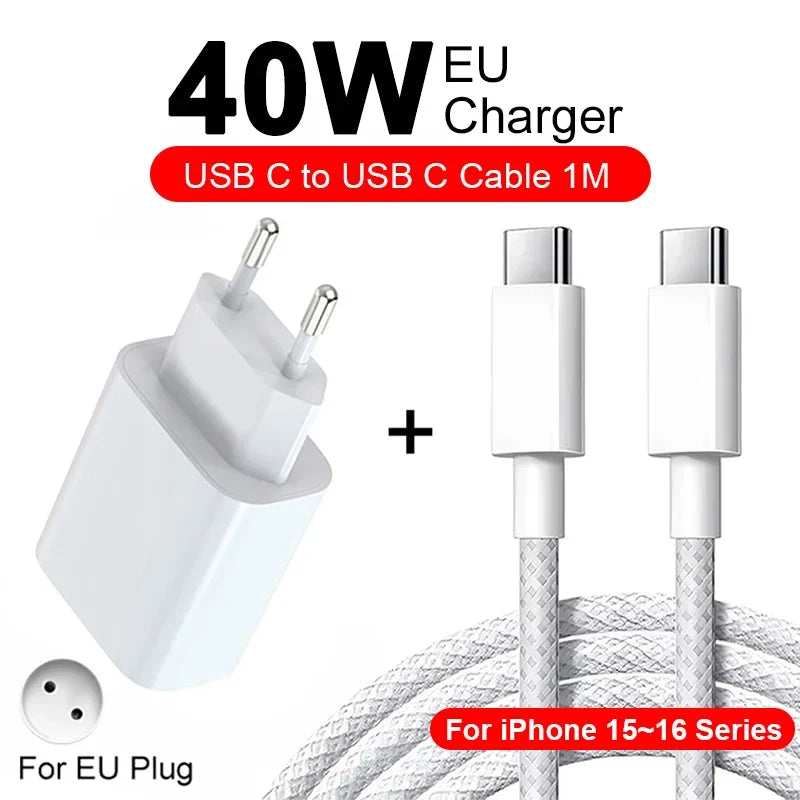 PD 40W For iPhone Charger USB C Chargers For iPhone 16 15 14 13 12 11 Pro XS Max XR X 8 7 6 Plus Fast Charging Cable Accessories