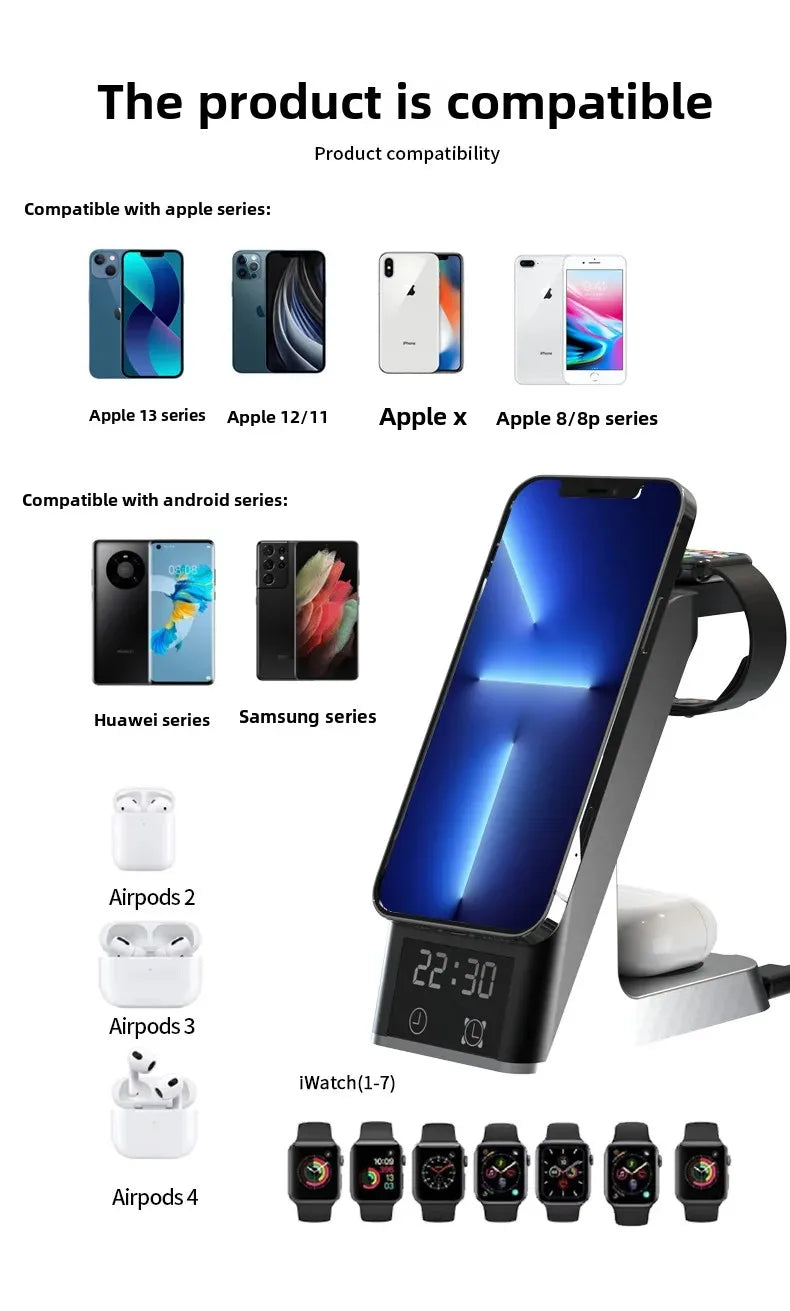 Six-In-One Multi-Function Wireless Charger Bluetooth Earphones Immediate Charging And Placing Clock Alarm Function