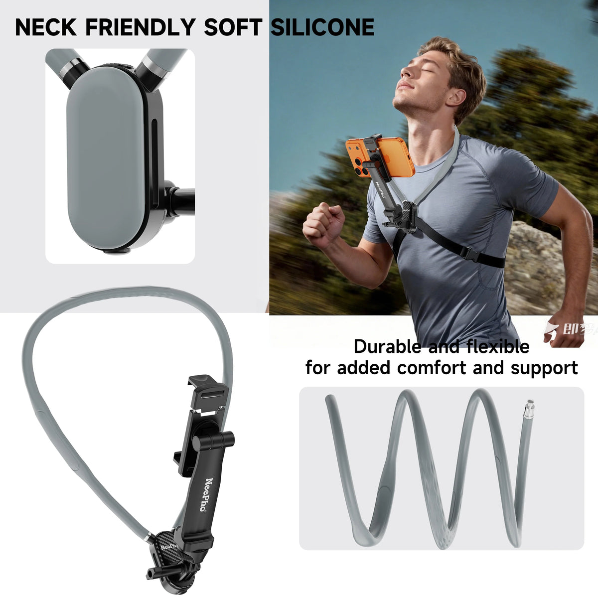 NeePho NP-G2 Soft Silicone Neck Mount Bracket, POV First-Person Perspective Phone & Action Camera Holder