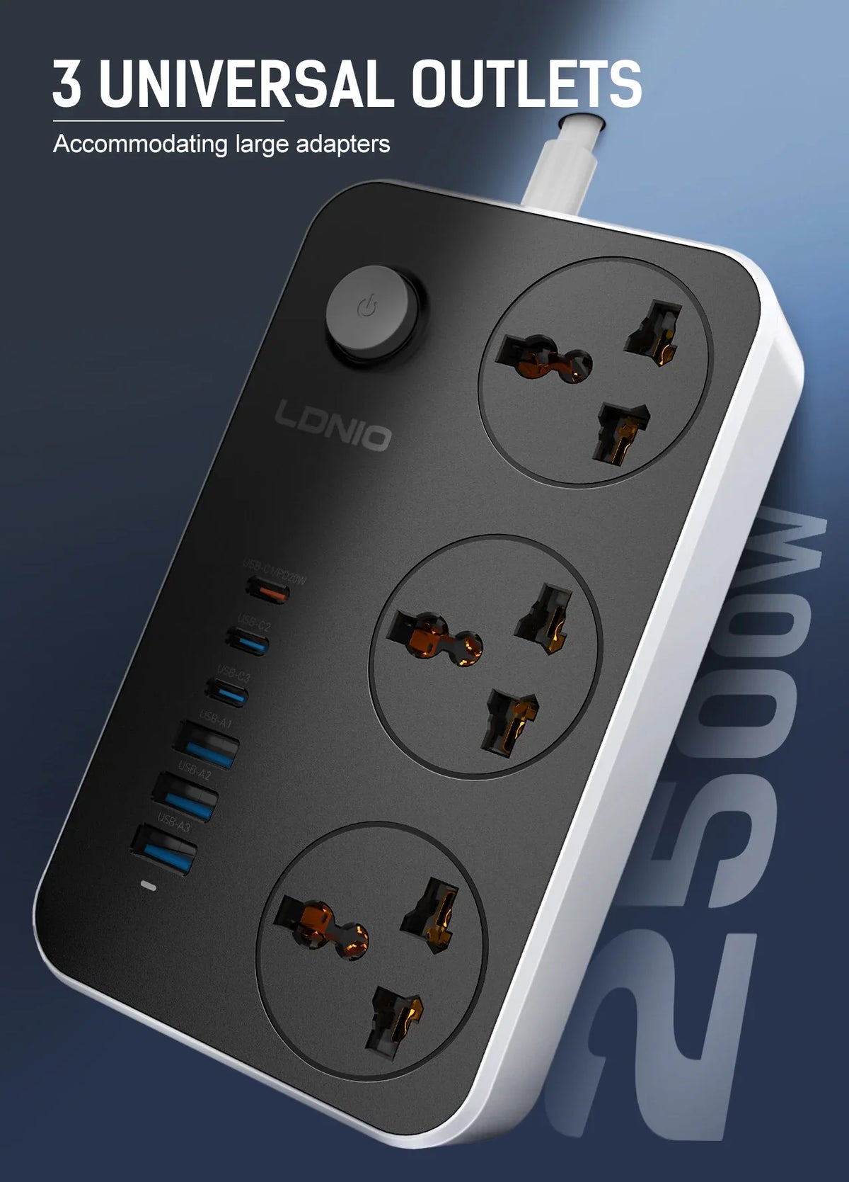 LDNIO Universal Power Strip TypeC 6 USB Port 3 Way AC Outlet 2M Extension Power Socket Charge Electrical Socket EU US UK Plug