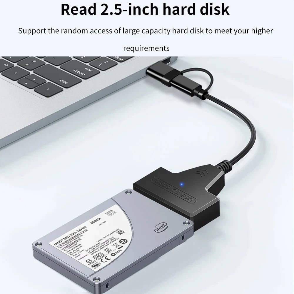 SATA To USB 3.0/Type-C/2 In 1 USB3.0 Type-C Cable Up To 6 Gbps For 2.5 Inch External HDD SSD Hard Drive SATA 3 22 Pin Adapter