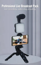 Smartphone Vlogging Kit With Tripod Phone Holder Mini Microphone LED Fill Light Starter For TikTok Live Stream Video YouTube