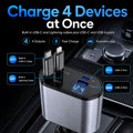 120W 4 in 1 Retractable Car Charger Built in USB C Lightning Compatible Cables 80cm Fast Charging LED Voltage Display 12V 24V
