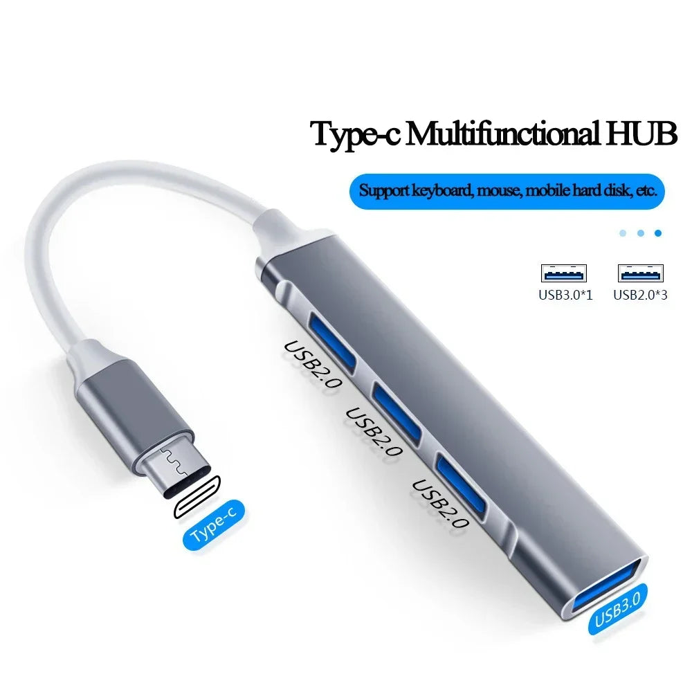 4-Port USB-C Hub Splitter Adapter for Laptop & Mobile