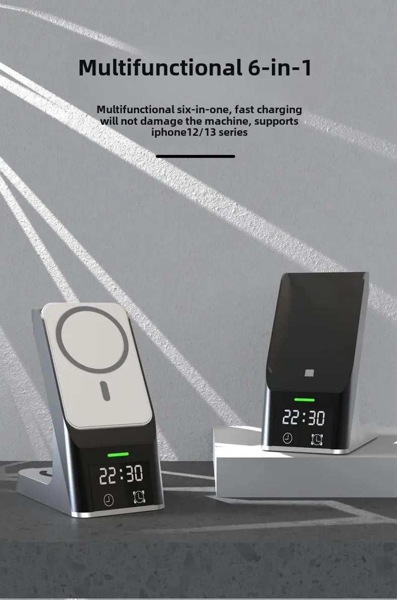 Six-In-One Multi-Function Wireless Charger Bluetooth Earphones Immediate Charging And Placing Clock Alarm Function