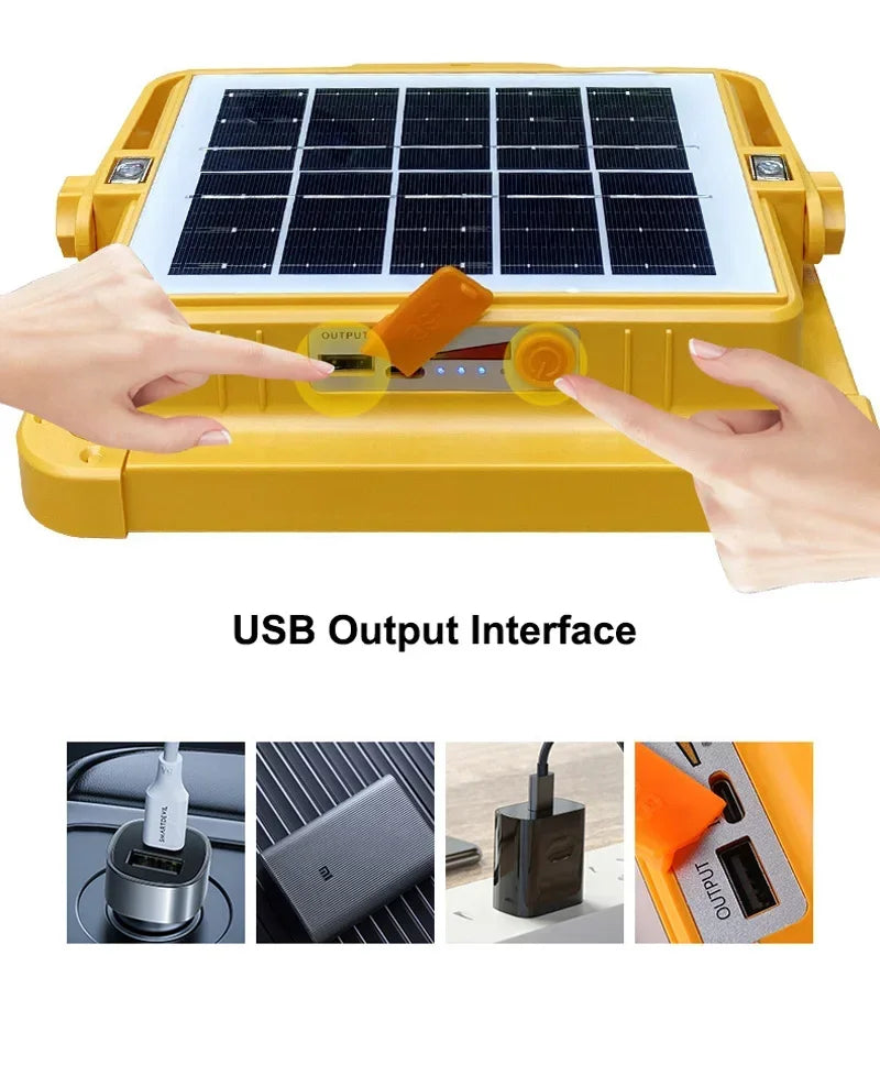 15000LM USB Rechargeable LED Solar Flood Light 2000Watt with Magnet Strong Light Portable Camping Tent Lamp Work Repair Lighting