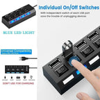 4 Ports USB HUB 2.0 Adapter Expander Multi USB Splitter Multiple Extender with LED Lamp Switch for PC Laptop