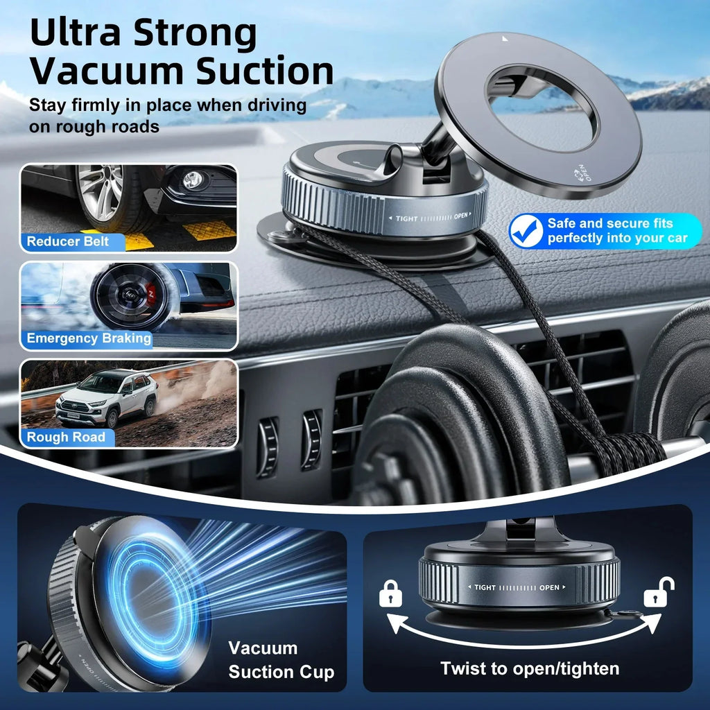 Magnetic Car Phone Mount with 360° Vacuum Suction Cup