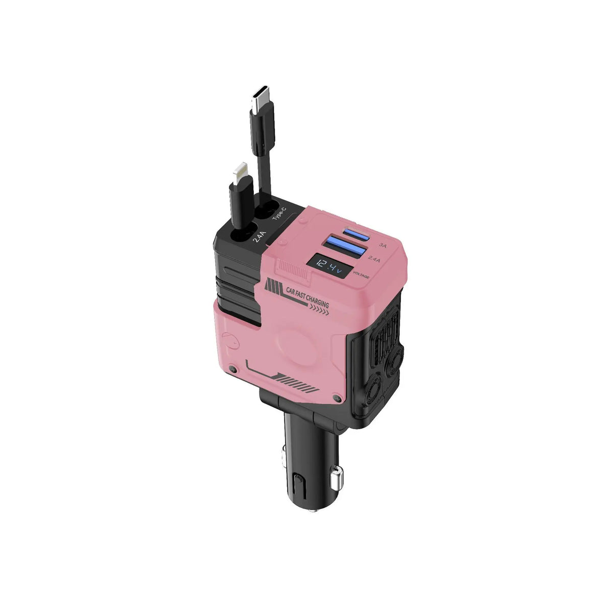 Retractable 4-in-1 Fast Car Charger with Digital Display