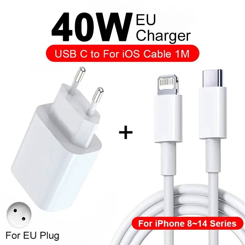 PD 40W For iPhone Charger USB C Chargers For iPhone 16 15 14 13 12 11 Pro XS Max XR X 8 7 6 Plus Fast Charging Cable Accessories