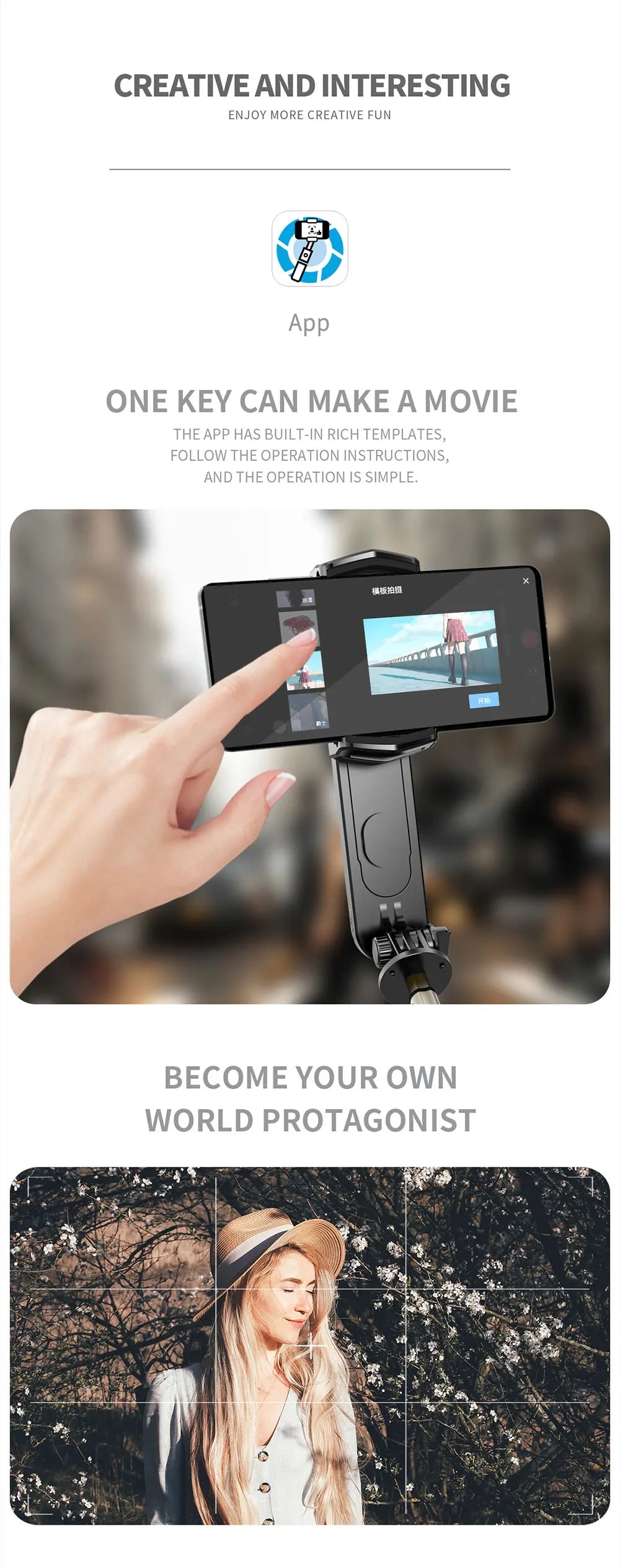 Handheld Gimbal Stabilizer Selfie Stick Tripod with Removable Fill Light Wireless Remote Portable Phone Stand Holder
