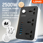 LDNIO Universal Power Strip TypeC 6 USB Port 3 Way AC Outlet 2M Extension Power Socket Charge Electrical Socket EU US UK Plug