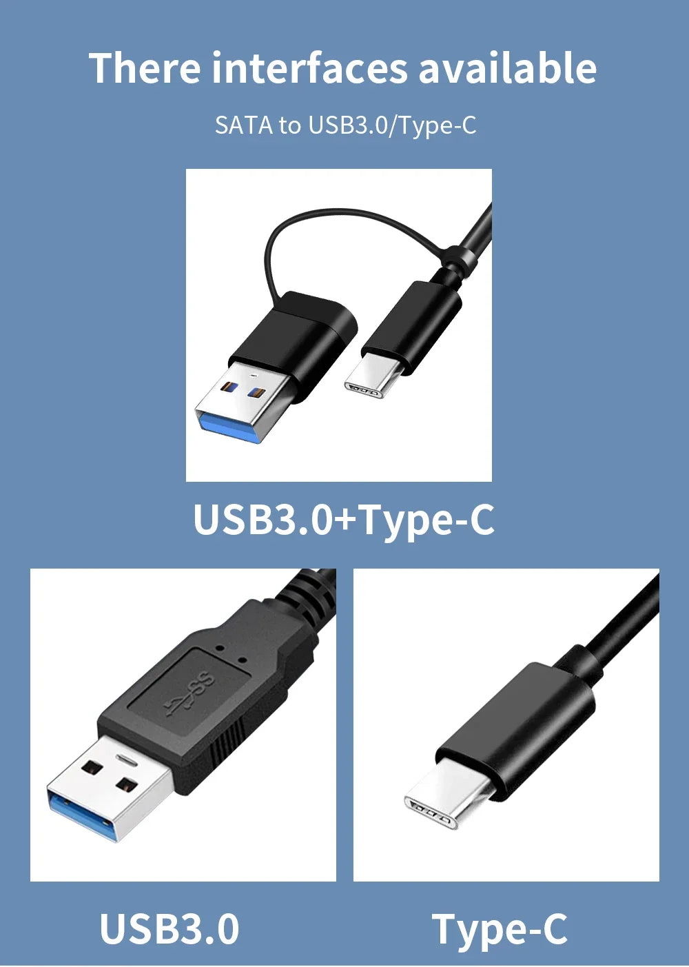 SATA To USB 3.0/Type-C/2 In 1 USB3.0 Type-C Cable Up To 6 Gbps For 2.5 Inch External HDD SSD Hard Drive SATA 3 22 Pin Adapter