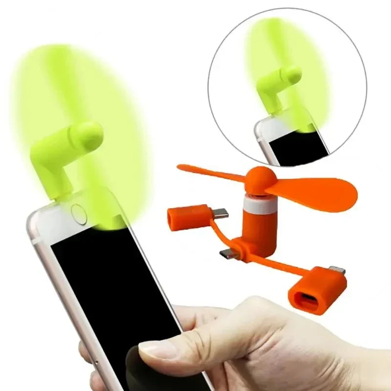 Colorful Micro USB Type C 3 in 1 USB Powered Phone Fan for iPhone iPad Android Smartphone Tablet Lightning Connector Cooling