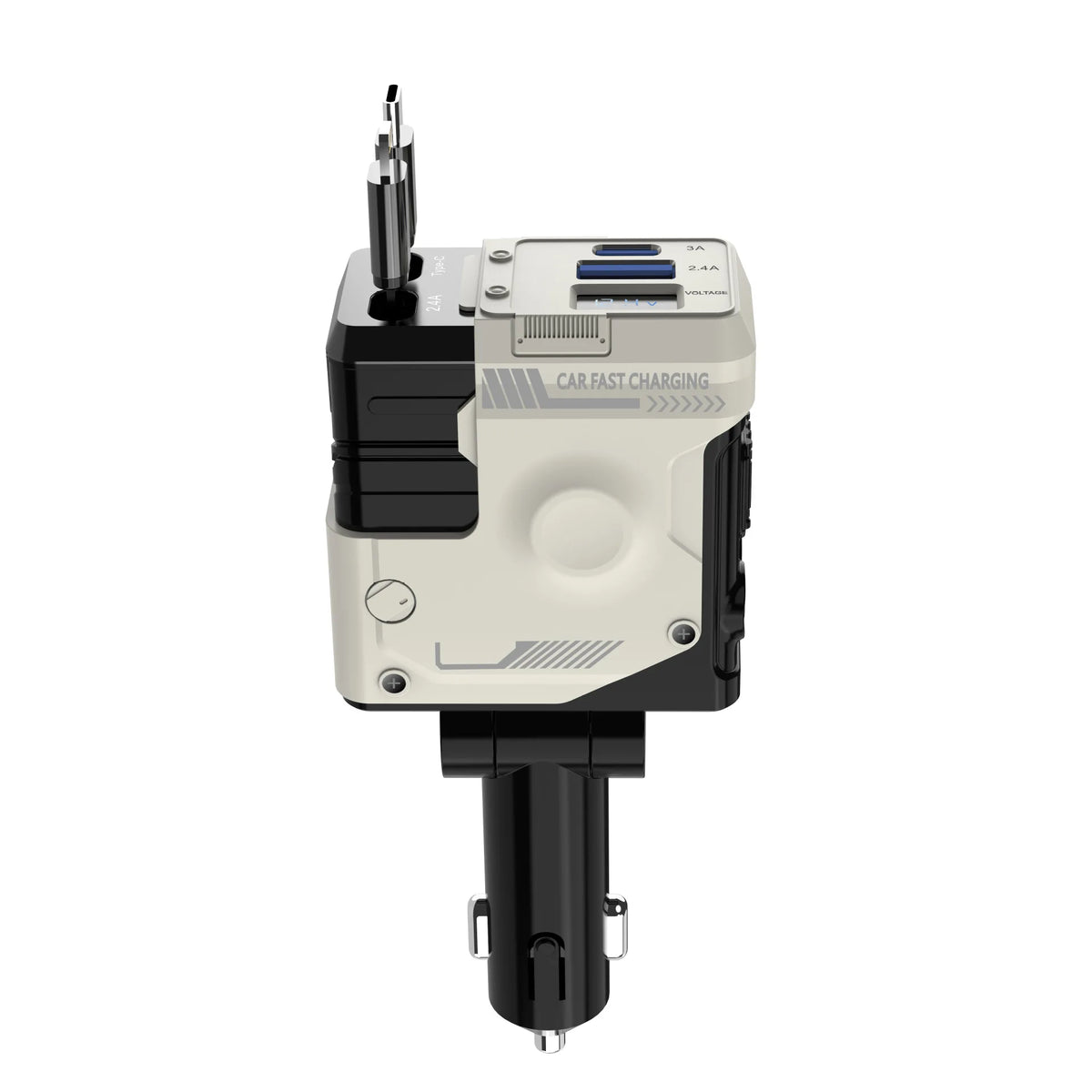 Retractable 4-in-1 Fast Car Charger with Digital Display