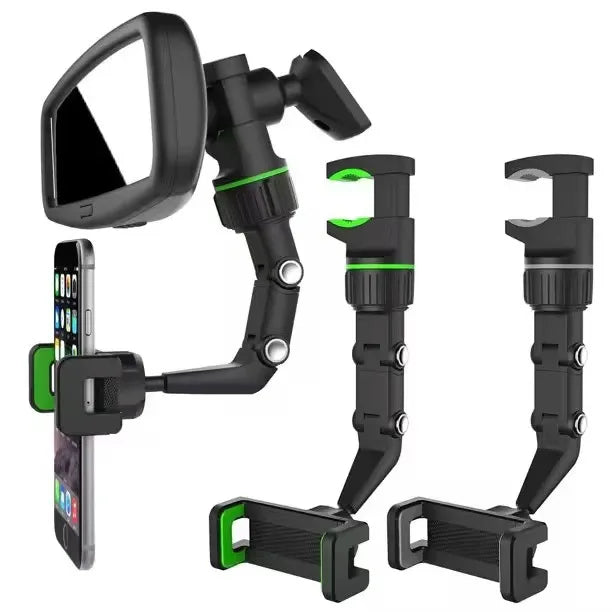 Rearview Mirror Car Phone Mount – 360° Rotatable & Retractable