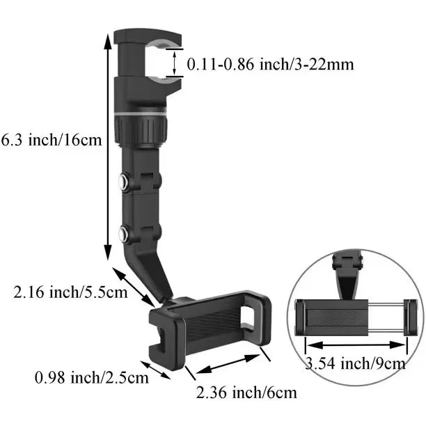 Rearview Mirror Car Phone Mount – 360° Rotatable & Retractable