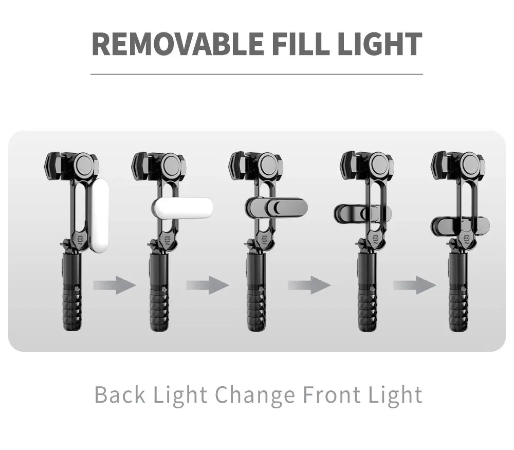 Handheld Gimbal Stabilizer Selfie Stick Tripod with Removable Fill Light Wireless Remote Portable Phone Stand Holder