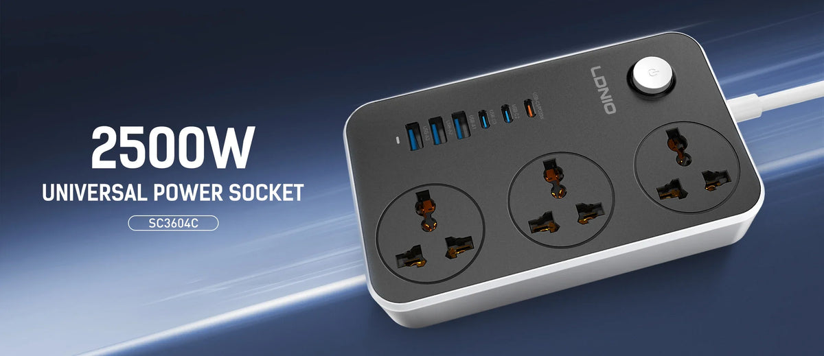 LDNIO Universal Power Strip TypeC 6 USB Port 3 Way AC Outlet 2M Extension Power Socket Charge Electrical Socket EU US UK Plug