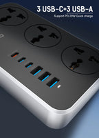 LDNIO Universal Power Strip TypeC 6 USB Port 3 Way AC Outlet 2M Extension Power Socket Charge Electrical Socket EU US UK Plug