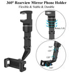 Rearview Mirror Car Phone Mount – 360° Rotatable & Retractable