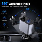 120W 4 in 1 Retractable Car Charger Built in USB C Lightning Compatible Cables 80cm Fast Charging LED Voltage Display 12V 24V