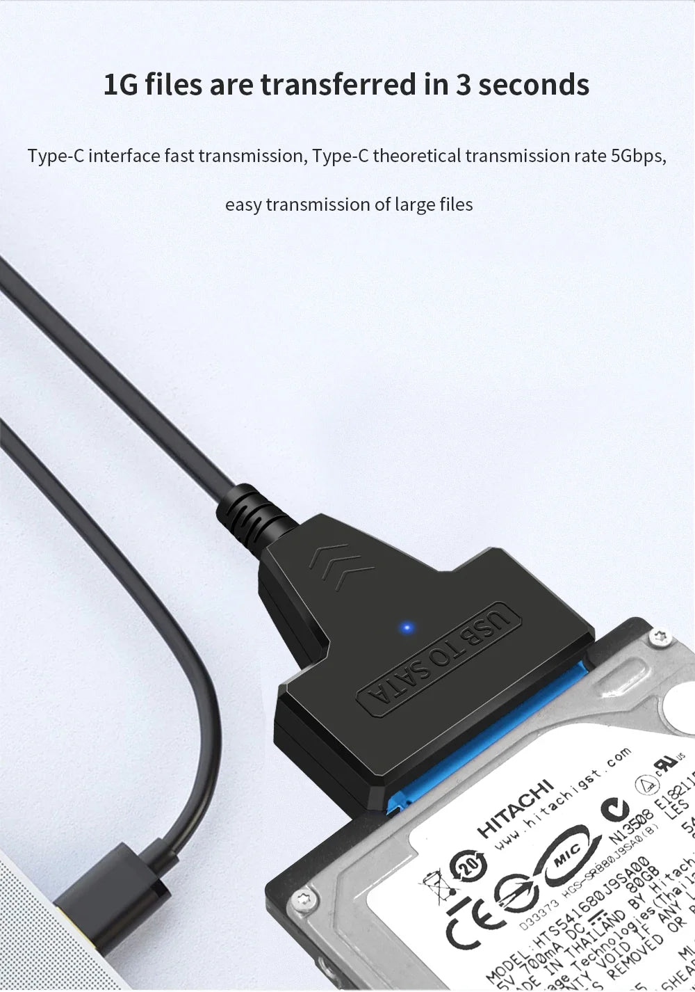 SATA To USB 3.0/Type-C/2 In 1 USB3.0 Type-C Cable Up To 6 Gbps For 2.5 Inch External HDD SSD Hard Drive SATA 3 22 Pin Adapter