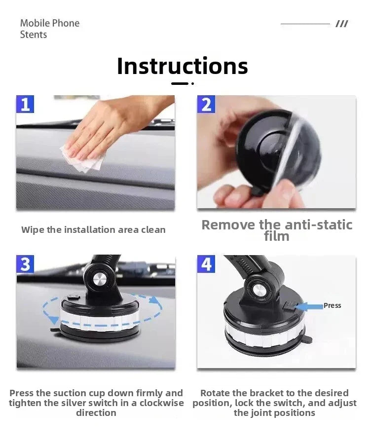 Car Mobile Phone Holder Dashboard Windshield Navigation Large Suction Cup Shockproof Car Truck New Suction Cup Style