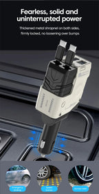 Retractable 4-in-1 Fast Car Charger with Digital Display