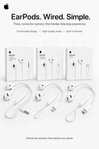 Official Apple EarPods Wired Headphones Lightning USB-C 3.5mm Connector with Mic Remote Adapters for iPhone iPad MacBook