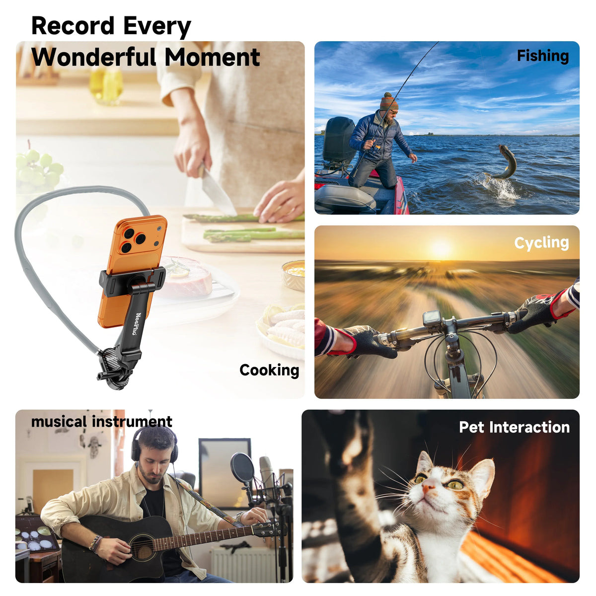 NeePho NP-G2 Soft Silicone Neck Mount Bracket, POV First-Person Perspective Phone & Action Camera Holder