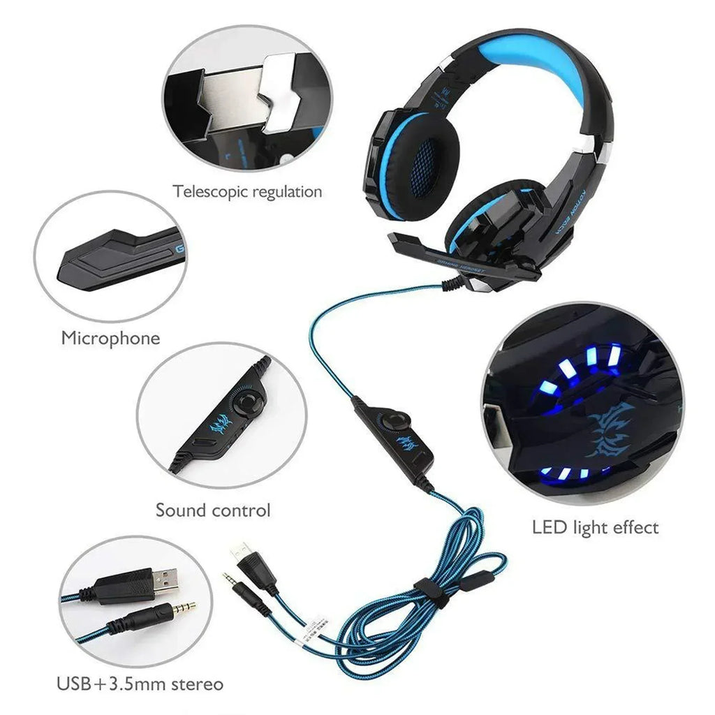 Gaming Headset With Microphone For PS5 PS4 Xbox PC 3D Surround Sound RGB Wired Headphones Noise Cancelling Memory Foam Earcup