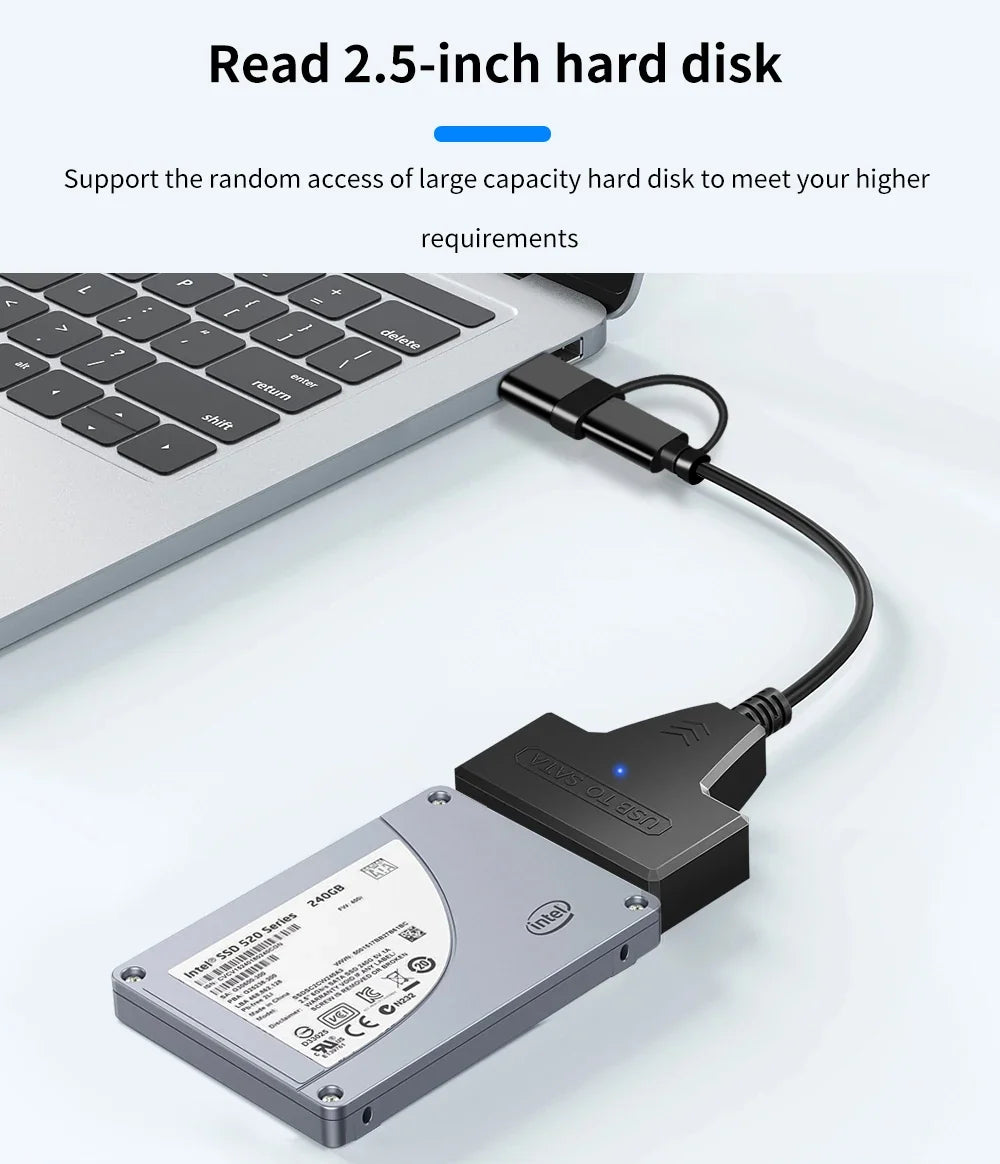 SATA To USB 3.0/Type-C/2 In 1 USB3.0 Type-C Cable Up To 6 Gbps For 2.5 Inch External HDD SSD Hard Drive SATA 3 22 Pin Adapter