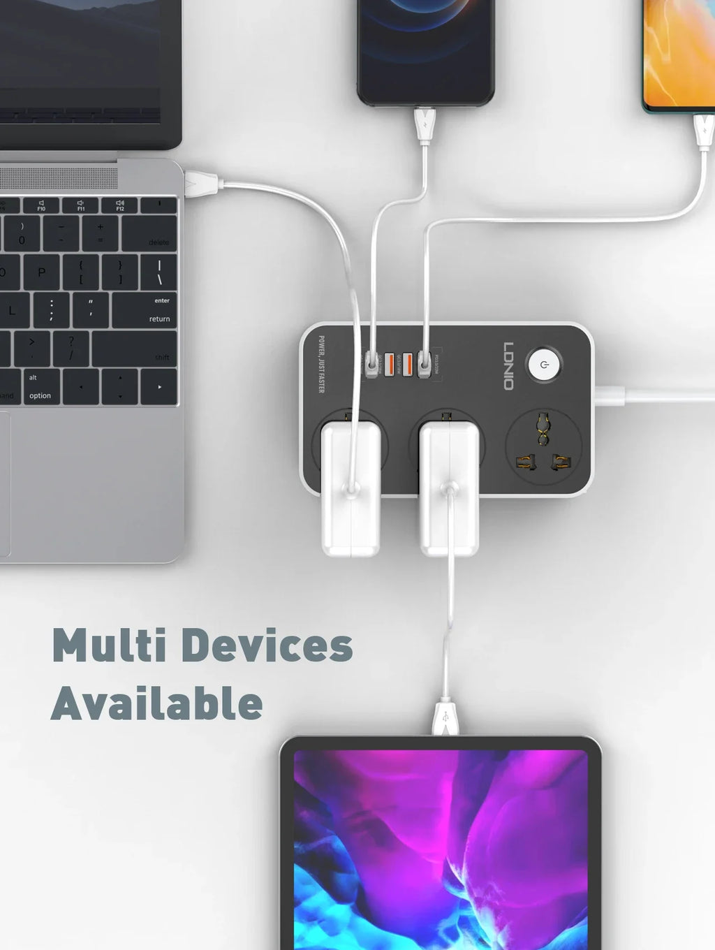 LDNIO Universal Power Strip 3 Sockets 4 USB 2M Extension Power Socket Combo Type-C 20W Port QC3.0 Phone Fast Charging Port