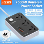 LDNIO Universal Power Strip TypeC 6 USB Port 3 Way AC Outlet 2M Extension Power Socket Charge Electrical Socket EU US UK Plug