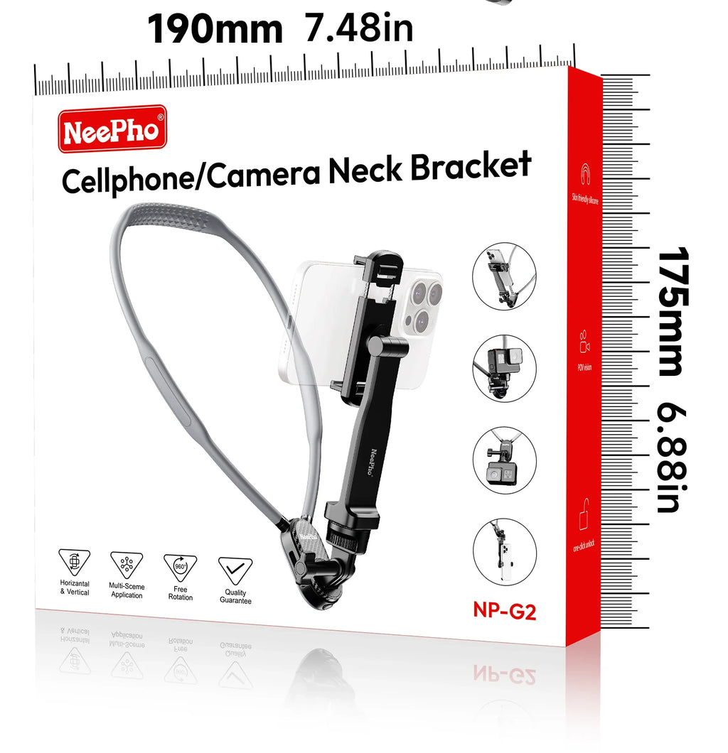 NeePho NP-G2 Soft Silicone Neck Mount Bracket, POV First-Person Perspective Phone & Action Camera Holder