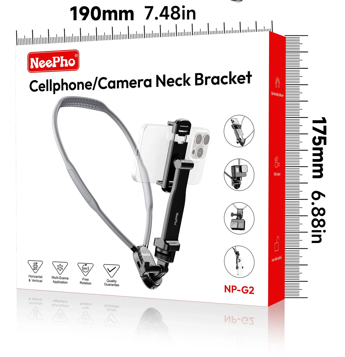NeePho NP-G2 Soft Silicone Neck Mount Bracket, POV First-Person Perspective Phone & Action Camera Holder