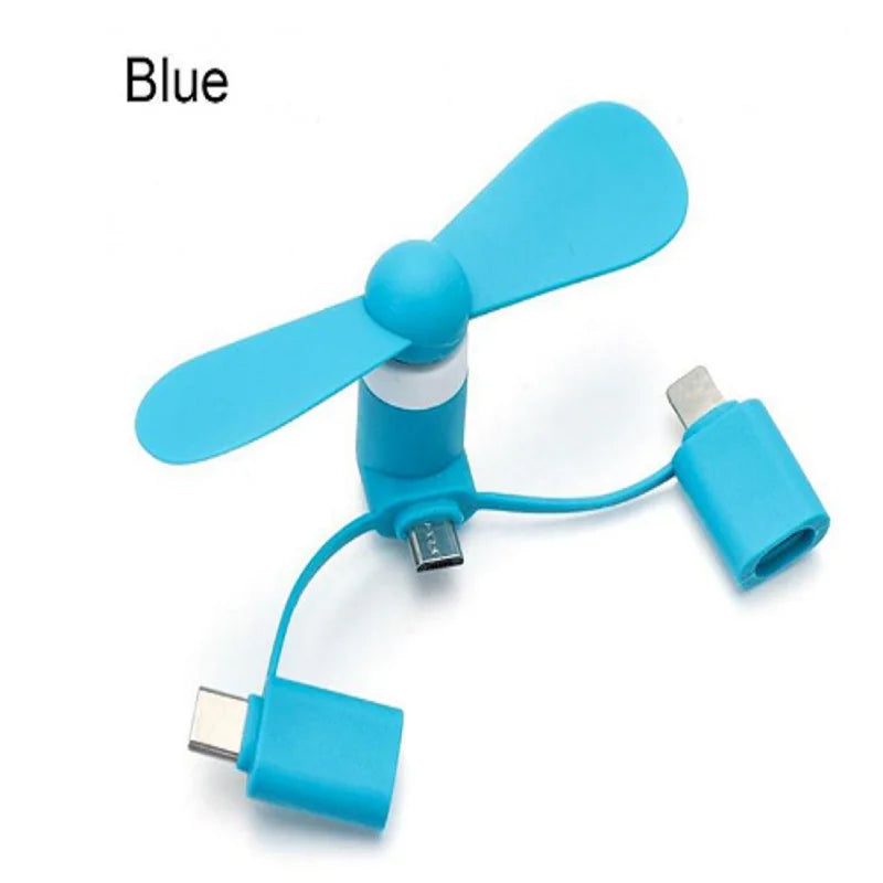 Colorful Micro USB Type C 3 in 1 USB Powered Phone Fan for iPhone iPad Android Smartphone Tablet Lightning Connector Cooling