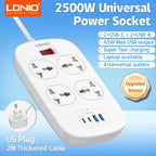 LDNIO Universal Power Strip TypeC 6 USB Port 3 Way AC Outlet 2M Extension Power Socket Charge Electrical Socket EU US UK Plug