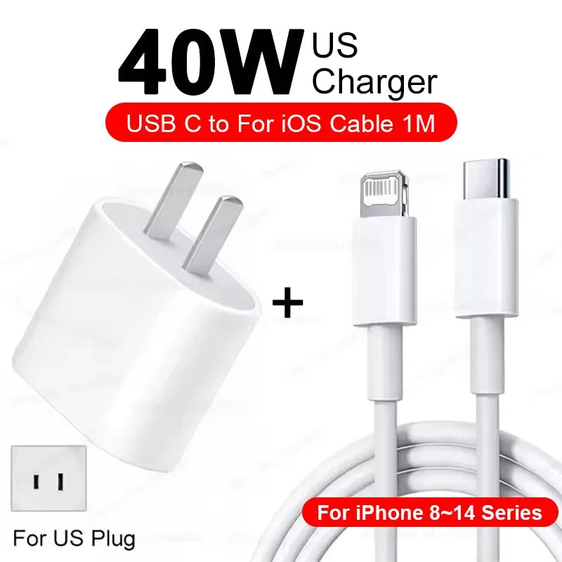 PD 40W For iPhone Charger USB C Chargers For iPhone 16 15 14 13 12 11 Pro XS Max XR X 8 7 6 Plus Fast Charging Cable Accessories