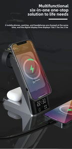 Six-In-One Multi-Function Wireless Charger Bluetooth Earphones Immediate Charging And Placing Clock Alarm Function