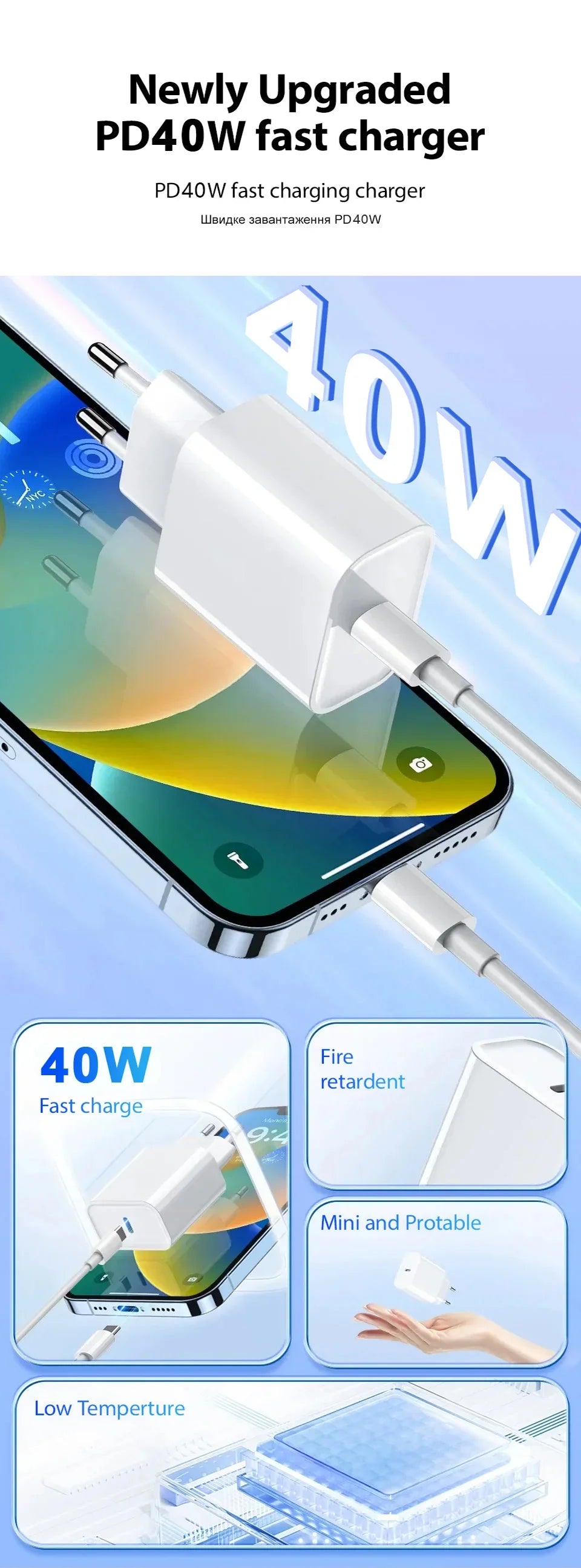 PD 40W For iPhone Charger USB C Chargers For iPhone 16 15 14 13 12 11 Pro XS Max XR X 8 7 6 Plus Fast Charging Cable Accessories