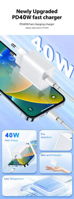 PD 40W For iPhone Charger USB C Chargers For iPhone 16 15 14 13 12 11 Pro XS Max XR X 8 7 6 Plus Fast Charging Cable Accessories