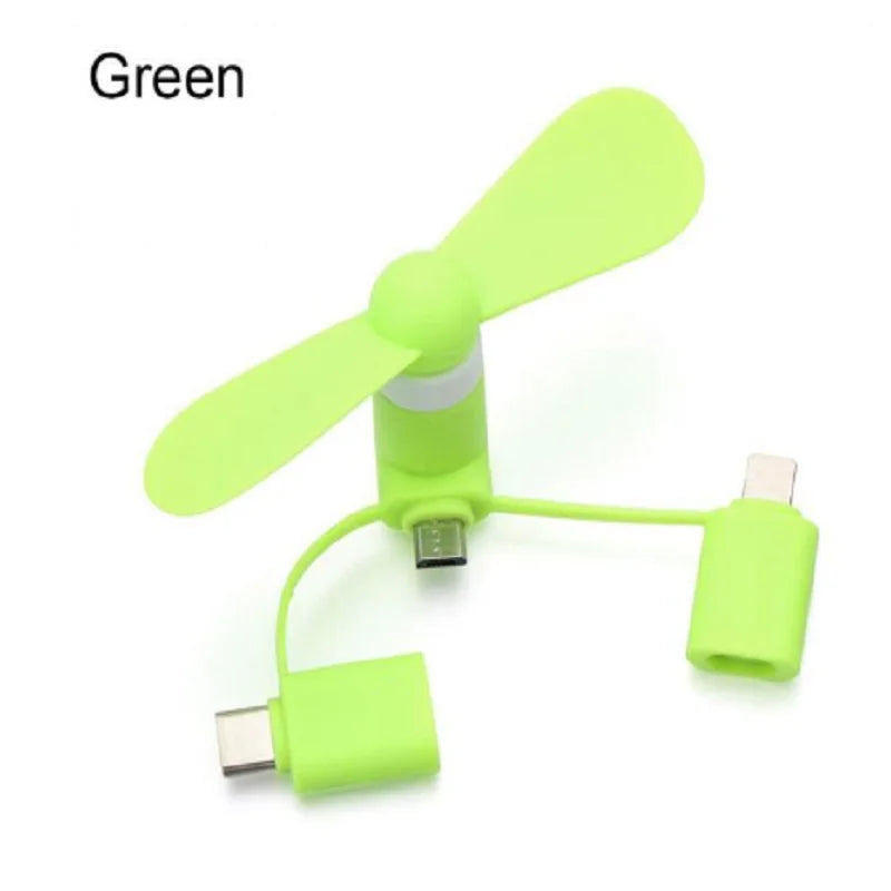 Colorful Micro USB Type C 3 in 1 USB Powered Phone Fan for iPhone iPad Android Smartphone Tablet Lightning Connector Cooling