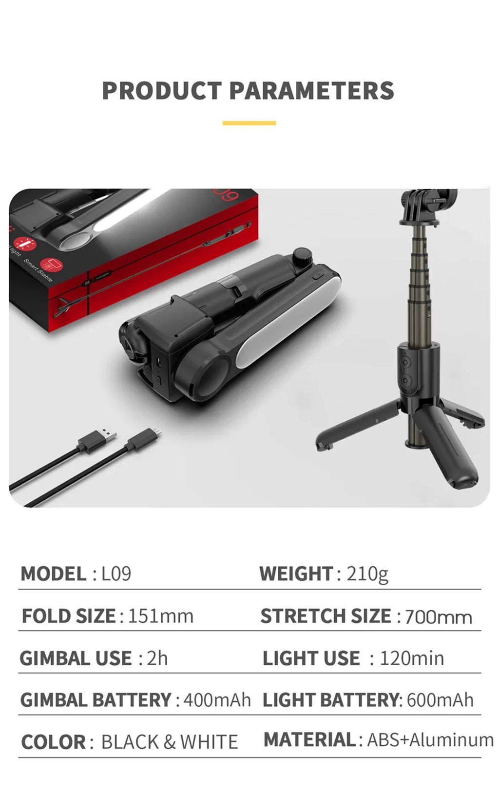 Handheld Gimbal Stabilizer Selfie Stick Tripod with Removable Fill Light Wireless Remote Portable Phone Stand Holder