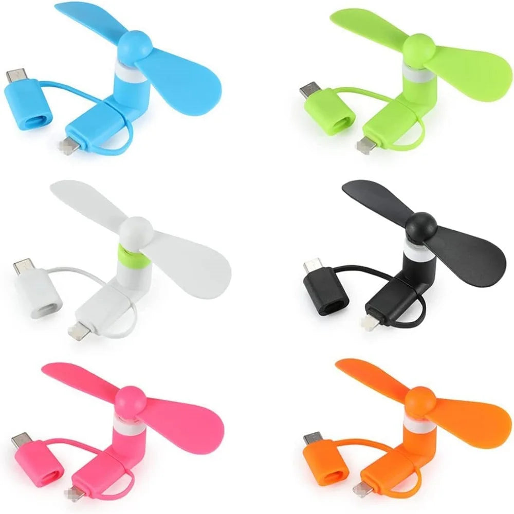 Colorful Micro USB Type C 3 in 1 USB Powered Phone Fan for iPhone iPad Android Smartphone Tablet Lightning Connector Cooling