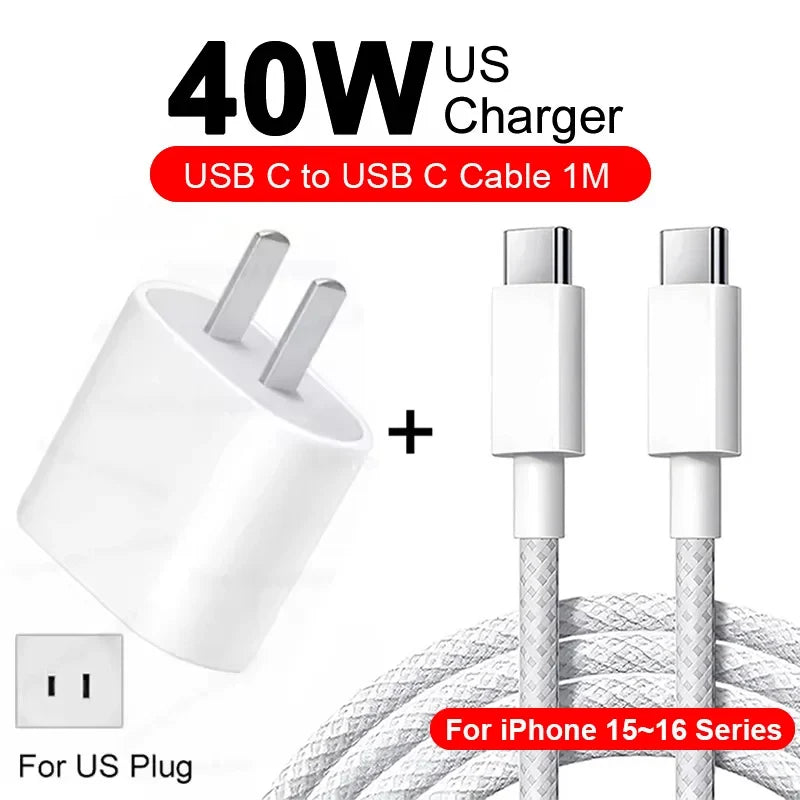 PD 40W For iPhone Charger USB C Chargers For iPhone 16 15 14 13 12 11 Pro XS Max XR X 8 7 6 Plus Fast Charging Cable Accessories